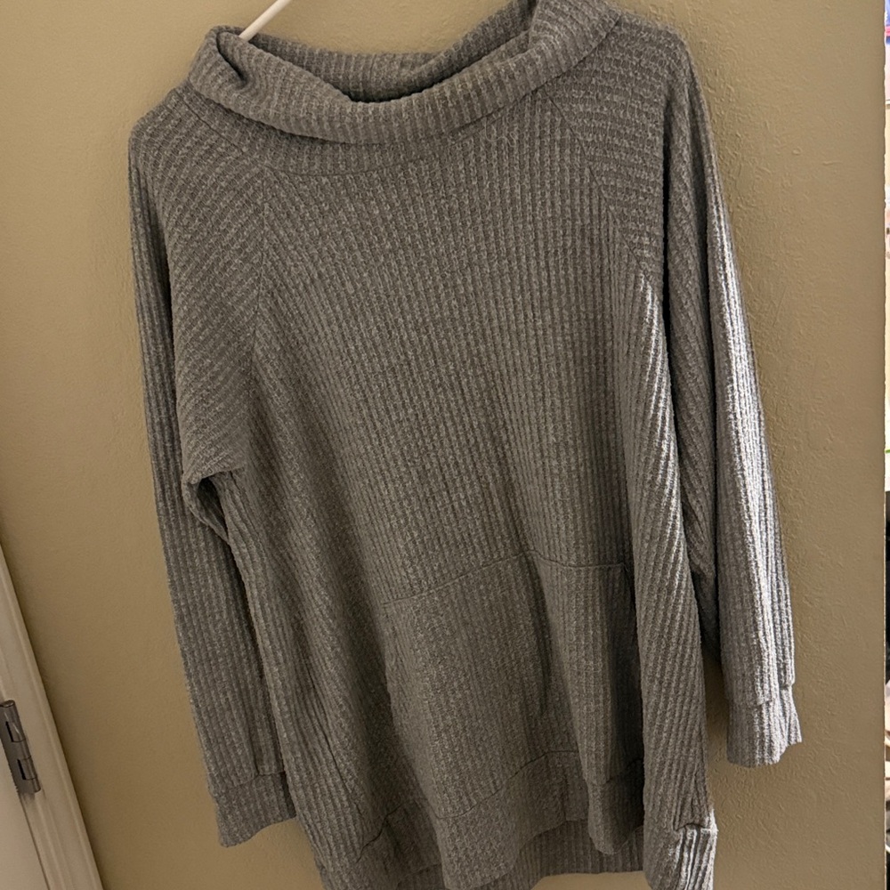 Magic Fit Ribbed Gray Cowl Neck Sweater